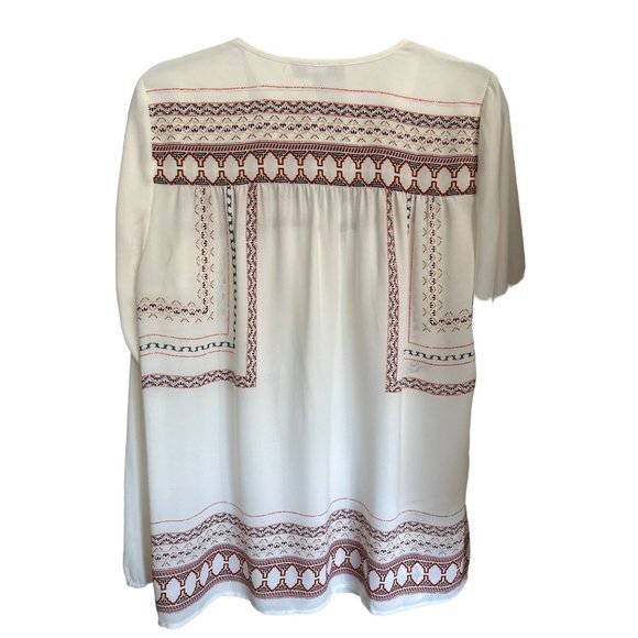 Saks Fifth Avenue RED size L cream southwest print tie neckline long sleeve top - Picture 3 of 7